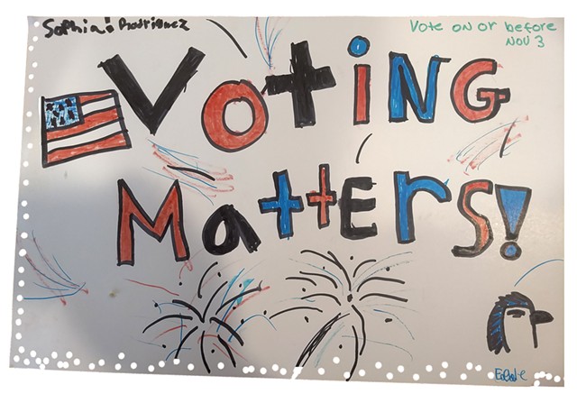 Jeffersonville fourth grader Sophia Rodriguez drew this poster encouraging adults to vote as part of the September Good Citizen Challenge. - COURTESY