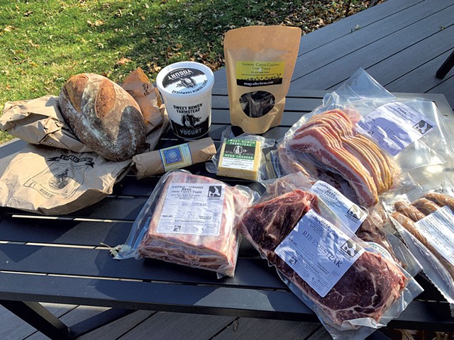 Snug Valley Farm delivery, including the farm's meats and pet treats plus bread, dairy and cured sausage from other producers - MELISSA PASANEN ©️ SEVEN DAYS