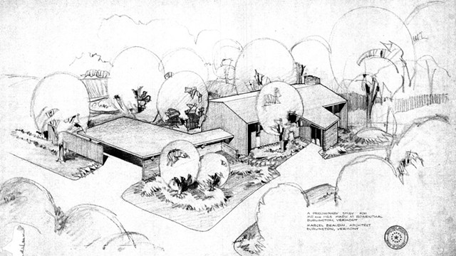 Marcel Beaudin drawing of the Rosenthal Residence in Burlington, 1964 - COURTESY OF TEAL DOGGETT