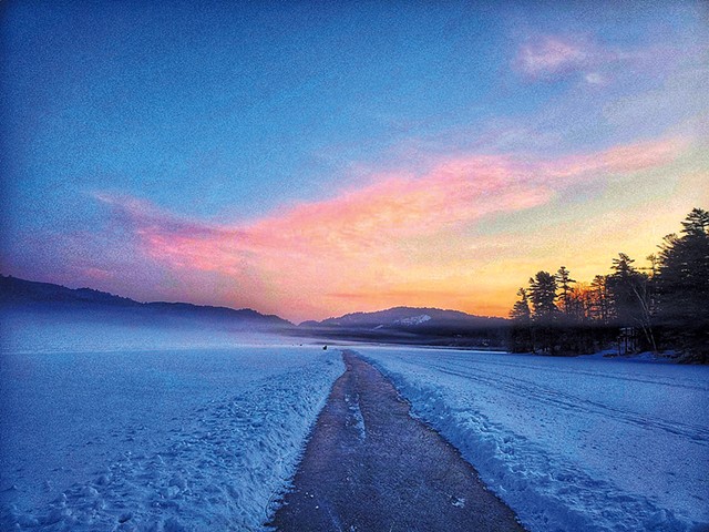 Frozen trail on Lake Morey at sunrise - COURTESY OF LAKE MOREY RESORT