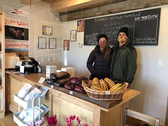 Molly Semler and Sebastian von Trapp at the von Trapp Farmstead farm store - JORDAN BARRY ©️ SEVEN DAYS