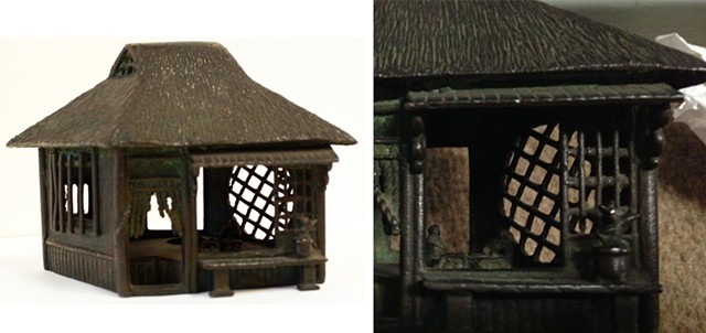 Incense Burner in the Shape of a House, Japan, 20th century. Brass. Fleming Museum of Art, 2003.4.358 LA. - COURTESY OF FLEMING MUSEUM