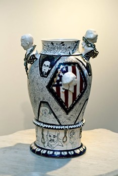 "Black Centuries Vase" by Roberto Lugo, in "Dysfunction" at BCA - COURTESY OF SAM SIMON