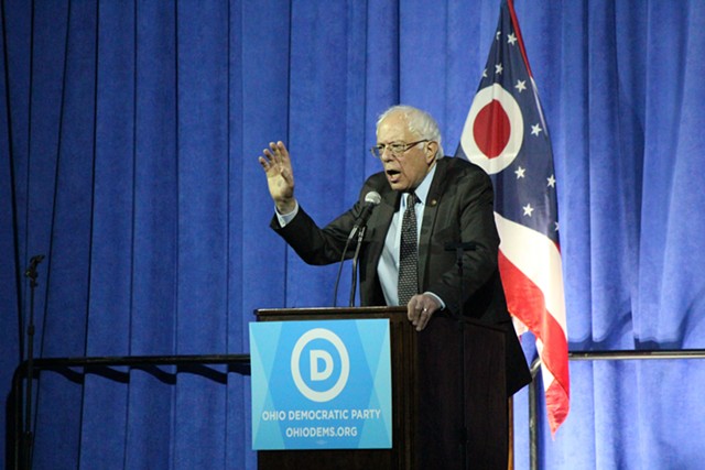 Sen. Bernie Sanders addresses Ohio Democrats Sunday night in Columbus. - PAUL HEINTZ