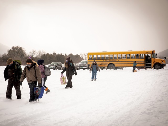 A Vergennes Union High School bus dropping off Walden Project students for the day - CAT CUTILLO