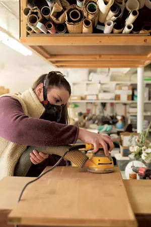 Grace Elletson at work in her studio in Shelburne - BEAR CEARI
