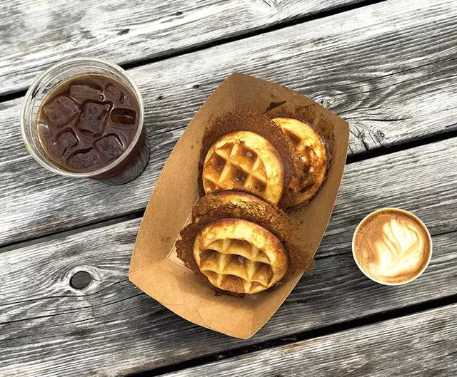 Coffee and waffles from the Great Northern and Zero Gravity - JORDAN BARRY ©️ SEVEN DAYS