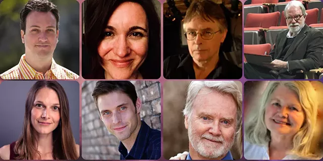 From left (top): G. Richard Ames, Erin Galligan Baldwin, Kim Allen Bent, Eric Peterson - From left (bottom): Maren Langdon Spillane, Dominic Spillane, John Foley, Yvonne Daley - CREDIT: COURTESY OF LOST NATION THEATER