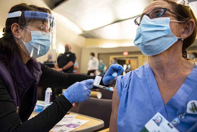 Health care workers receiving the COVID-19 vaccine - COURTESY OF RYAN MERCER/UVM HEALTH NETWORK