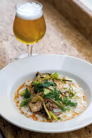 Shrimp and tasso ham congee at Antidote in Vergennes - CALEB KENNA