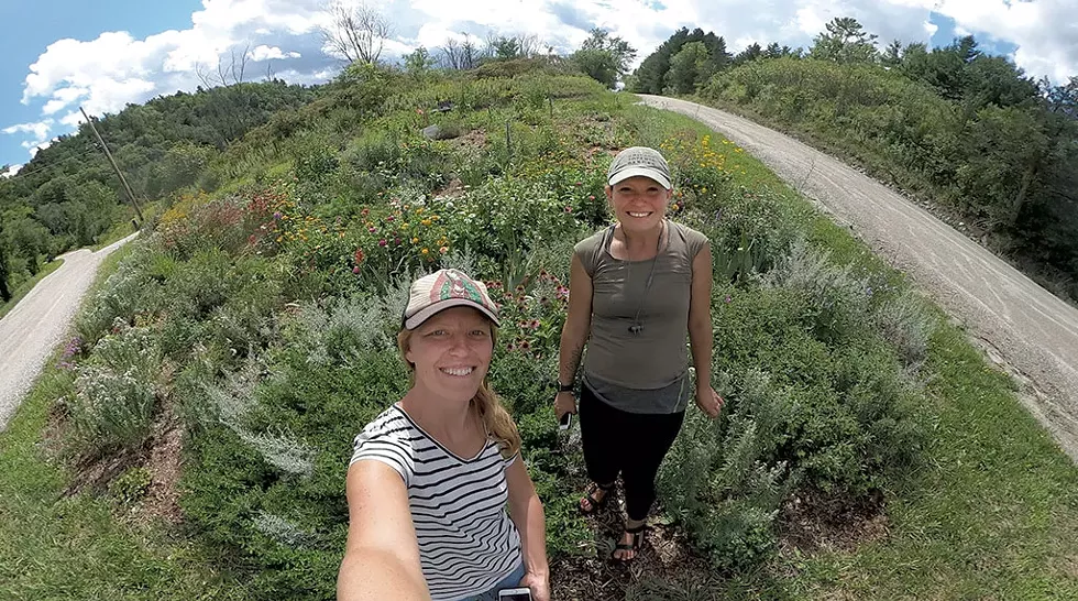 Beret Halverson of the UVM Extension Master Gardener program (left) and Julie Parker-Dickerson at a pollinator garden at Fairwinds Farm - COURTESY OF BERET HALVERSON