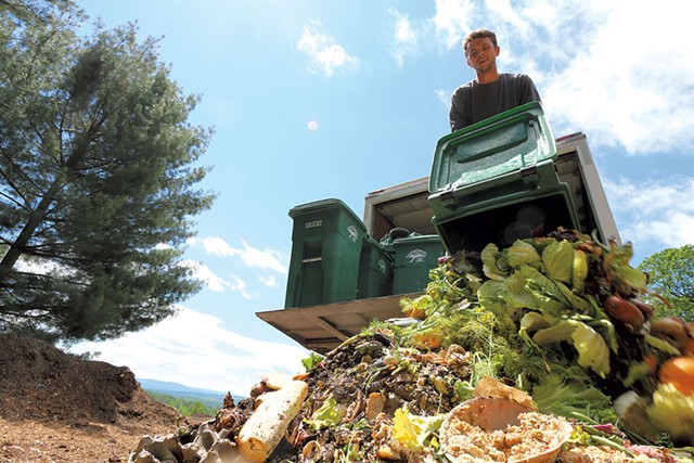 Matt Olsen of Vermont Compost unloading food scraps - KEVIN MCCALLUM ©️ SEVEN DAYS