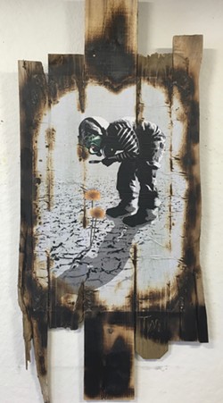 From the series "Antiutopia" by Tim Morris, wheat paste on reclaimed wood - TIM MORRIS