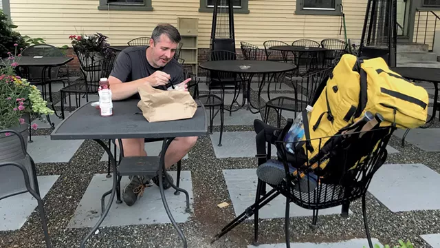 Reef, an Appalachian Trail hiker on the patio - SALLY POLLAK