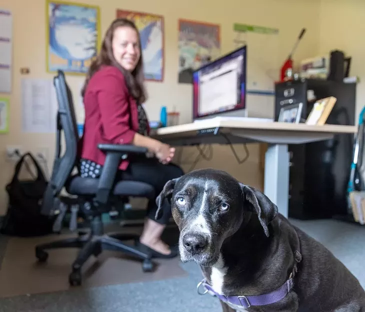 Jamie Smith, GMT’s director of marketing and planning, and her dog - JAMES BUCK
