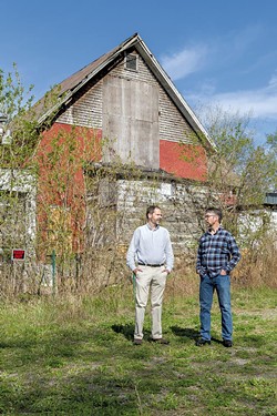 Richmond selectboard chair David Sander and Chris Granda at the site of the old Creamery buildings - OLIVER PARINI