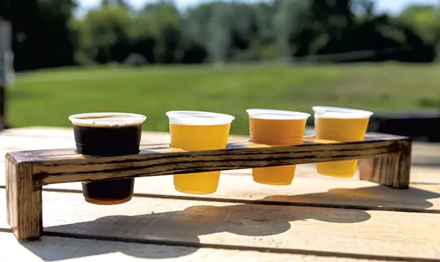 A beer flight at Two Heroes Brewing in South Hero - JAMES BUCK