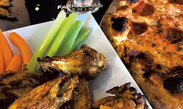 Wings, pizza and beer - COURTESY OF FARM ROAD BREWING