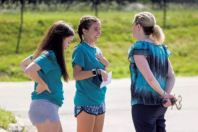 Maddie Goddard and Hannah Sheppard speak to Rice Principal Lisa Lorenz - FILE: OLIVER PARINI
