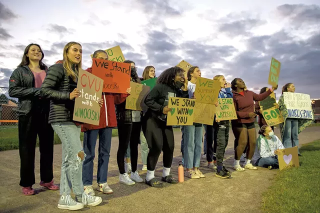Students from Champlain Valley Union High School supporting the Winooski High School boys' soccer team - DARIA BISHOP