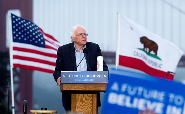 Sen. Bernie Sanders speaks Monday night in San Francisco. - AP PHOTO/NOAH BERGER