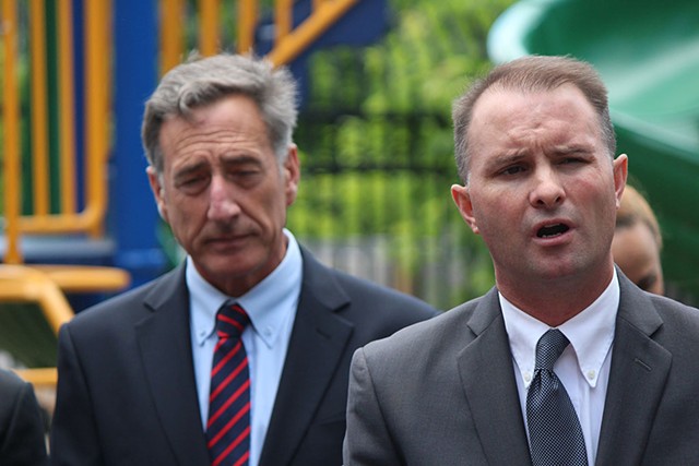Gov. Peter Shumlin, left, and Chittenden County State's Attorney at a press conference Monday at the King Street Center - PAUL HEINTZ