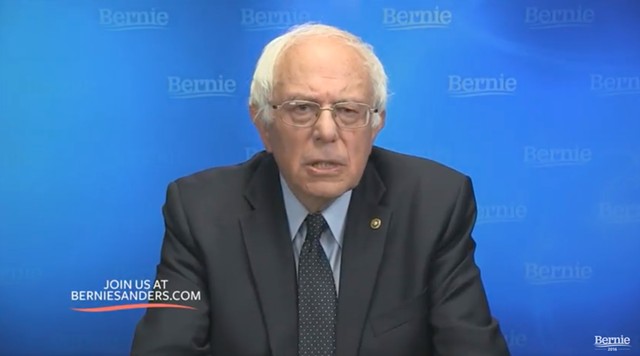 Sen. Bernie Sanders addresses supporters Thursday night from Burlington. - SCREENSHOT