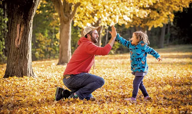 Keegan Albaugh and his daughter modeling different ways to say goodbye. - CAT CUTILLO