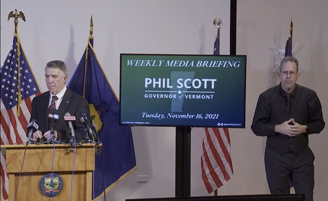 Gov. Phil Scott at Tuesday's press conference - SCREENSHOT