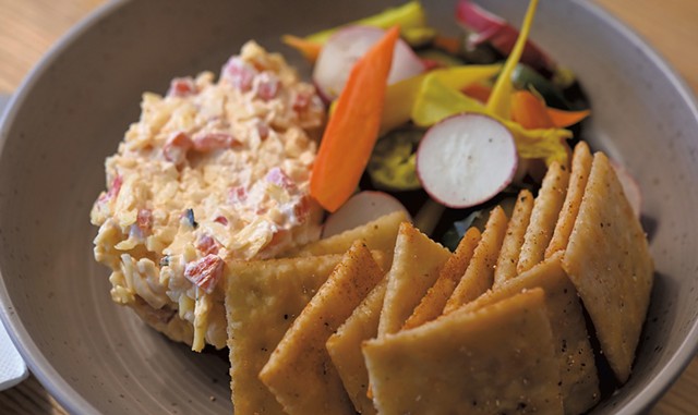 Pimento cheese and crackers with pickled veggies - JON OLENDER