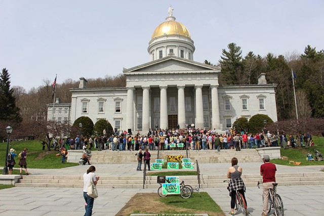 The 2014 signing of Vermont’s GMO labeling law, which goes into effect Friday. - PAUL HEINTZ/FILE