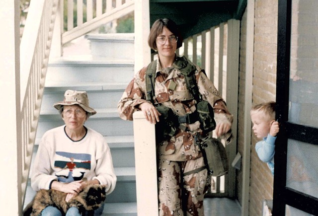 Amy Fitzgerald, wearing fatigues, with her mother, Ellen Zeltserman - COURTESY PHOTO