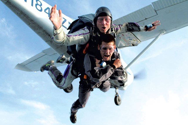 Ole Thomsen (rear) doing a recent tandem jump with a skydiving student - COURTESY OF OLE THOMSEN