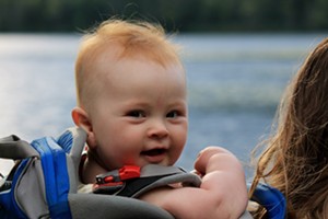 Baby Elise at Kettle Pond in her hiking carrier - TRISTAN VON DUNTZ