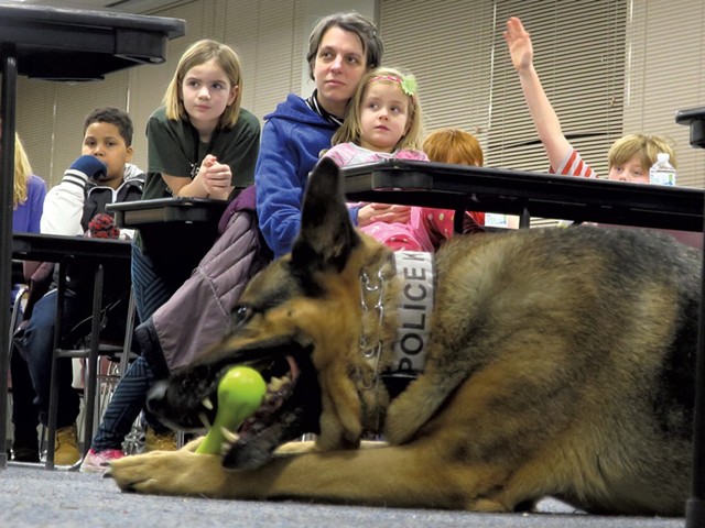 K9 Capone, a 9-year-old drug-sniffing patrol dog, has been with the Burlington Police Department since 2008 and is one of its most effective community ambassadors.