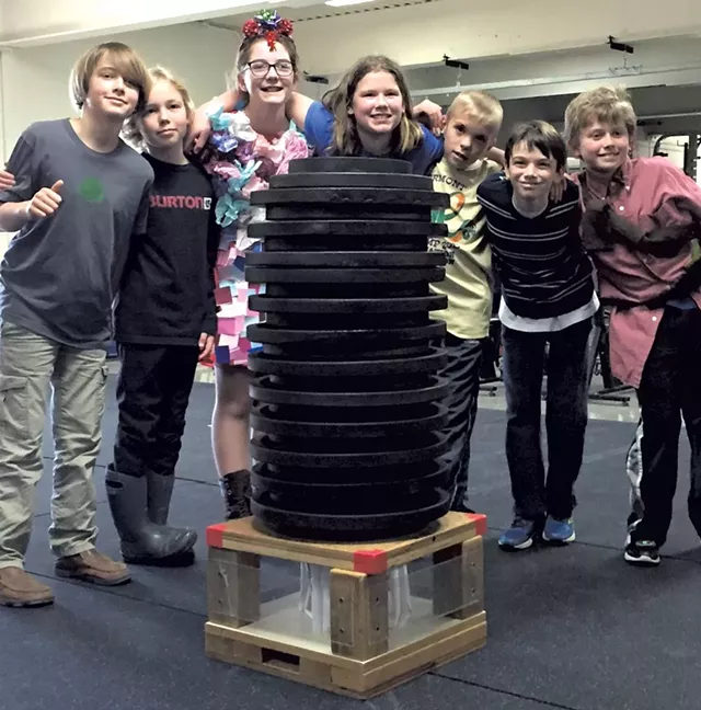 Fifth-gradeDestinationImaginationteammembersfromShelburnedisplayingtheirweight-bearingstructure - COURTESY OF CAROLYN SICCAMA
