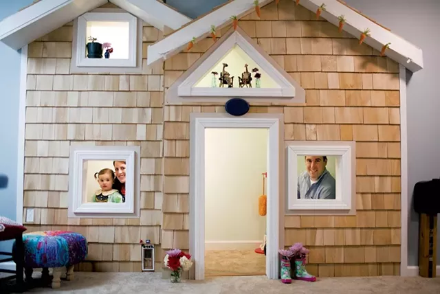 Meghan, Hatley and Josh inside the basement playhouse - CALEB KENNA