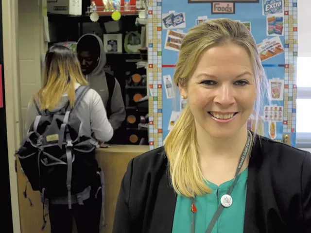 Courtney Poquette in front of the student-run school store, a business class project - MATTHEW THORSEN