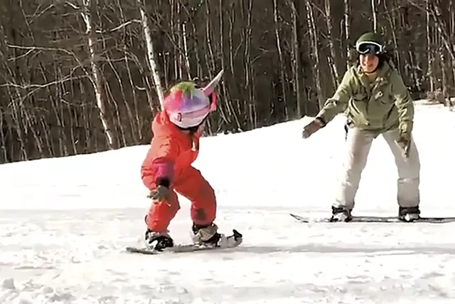 Jess Wisloski snowboards with her daughter at Middlebury Snow Bowl - COURTESY OF JESS WISLOSKI