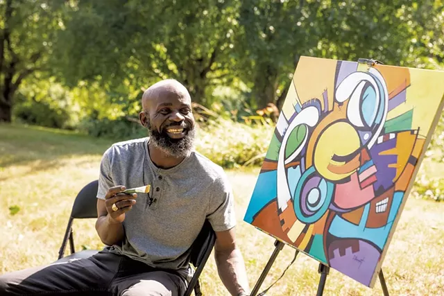 Julio Desmont says his paintings are inspired by a bird he loved watching while growing up in Haiti - CAT CUTILLO