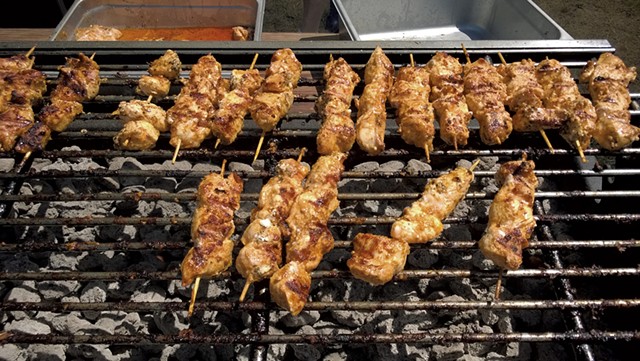 Chicken souvlaki on the grill - COURTESY