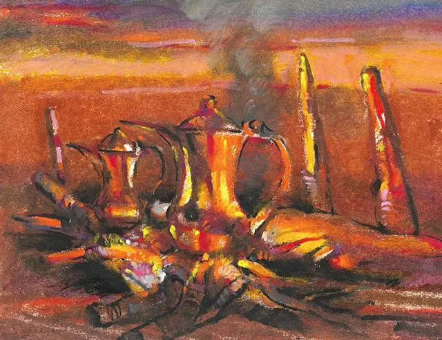 "Untitled (Coffee Pots on a Fire)" by Sabri al Quarashi - COURTESY OF CATAMOUNT ARTS