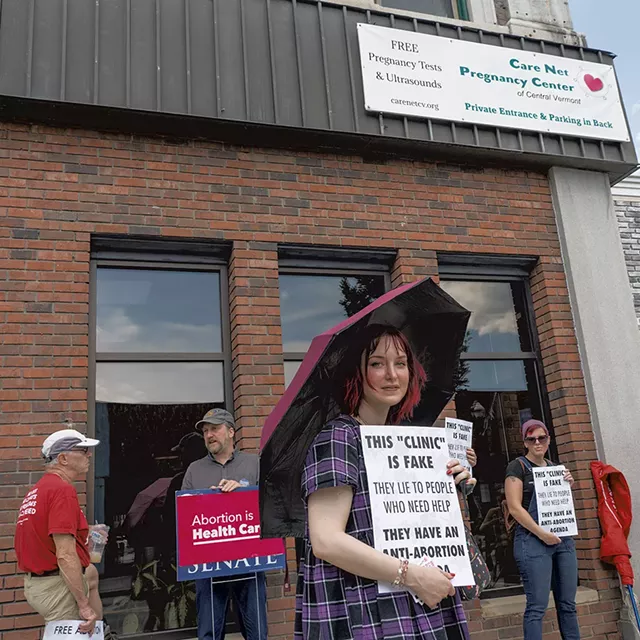 Julia Zimmerman with other picketers at Care Net Pregnancy Center of Central Vermont in Barre - TERRY J. ALLEN