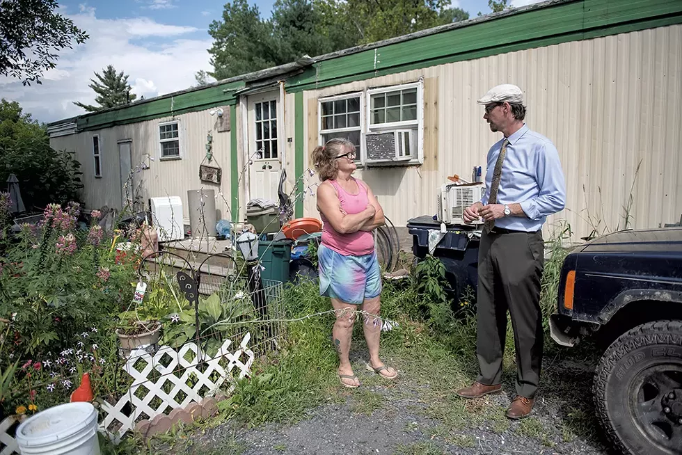 Bonnie Lussier talking with Fair Haven town manager Joe Gunter - DARIA BISHOP