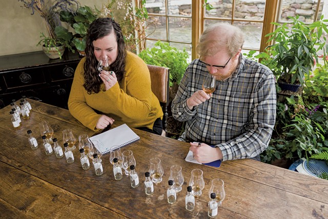 Nora Ganley-Roper and Adam Polonski of Lost Lantern analyzing whiskey blends - COURTESY OF OLIVER PARINI
