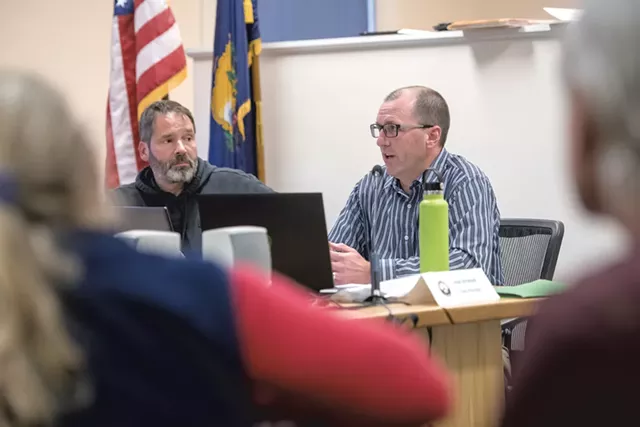 Richmond Town Manager Josh Arneson (right) addressing a question as Commissioner David Sander looks on - DARIA BISHOP