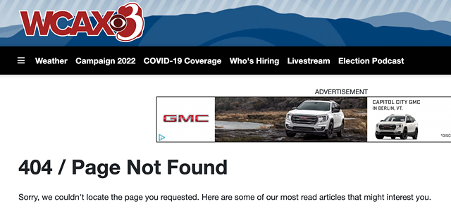 The blank page on the WCAX website - SCREENSHOT