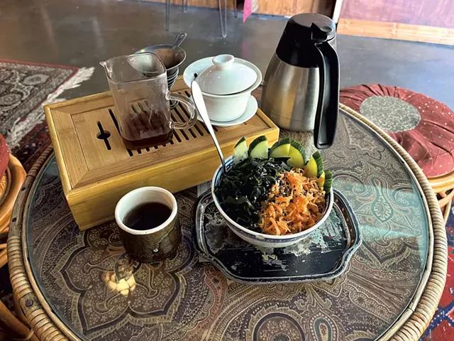 Bird's Nest Pu'er tea and a savory rice bowl at Dobrá Tea - JORDAN BARRY ©️ SEVEN DAYS