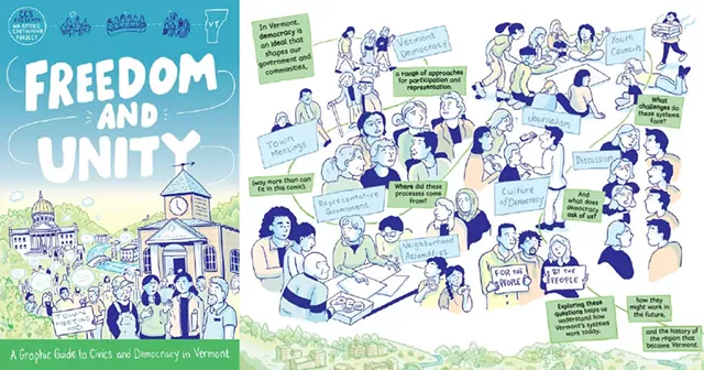 A spread from Freedom and Unity: A Graphic Guide to Civics and Democracy in Vermont - COURTESY