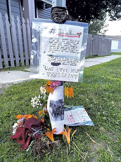 A memorial where Hussein Mubarak was shot on Luck Street - FILE: MATTHEW ROY ©️ SEVEN DAYS